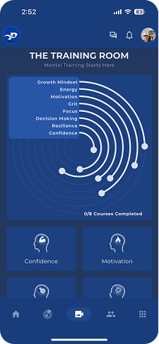 MOTYV8 app training room showing the 8-pillar mental performance framework